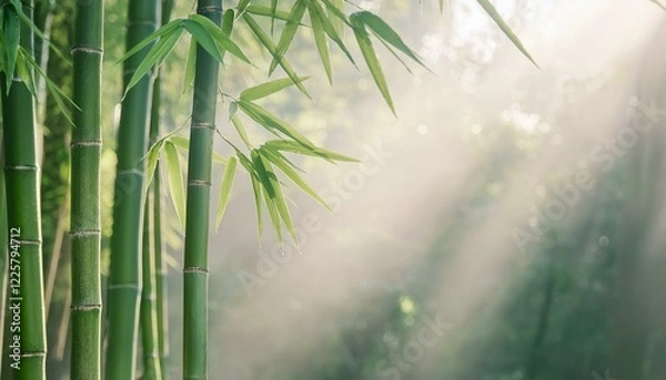 Fototapeta 아침 안개에 둘러싸인 대나무 숲