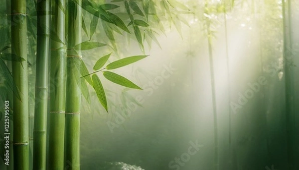 Obraz 아침 안개에 둘러싸인 대나무 숲