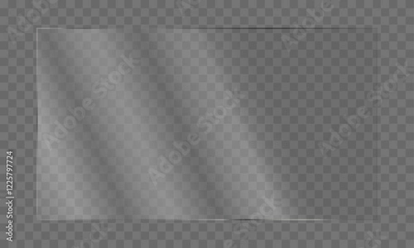 Obraz Glass plate on transparent backdrop. Realistic glass.Acrylic screen template. Vector illustration
