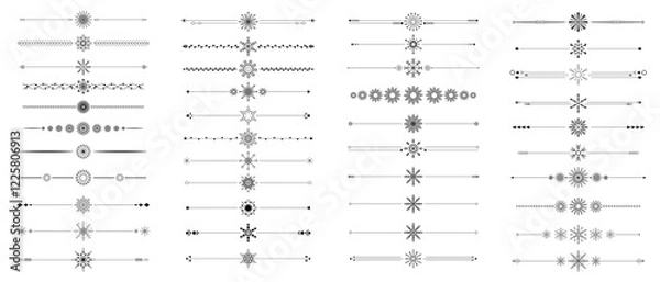 Obraz Snowflake divider line set. Vector illustration.