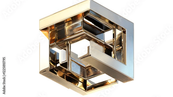 Fototapeta 
Abstract futuristic metal cube. Science fiction block design. 3D rendering


