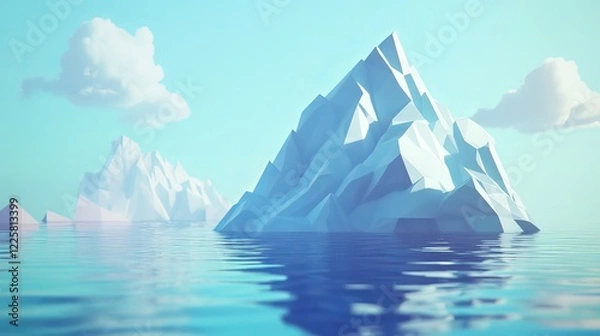 Fototapeta A geometric low-poly illustration of an iceberg floats on a blue ocean, blending technology and nature