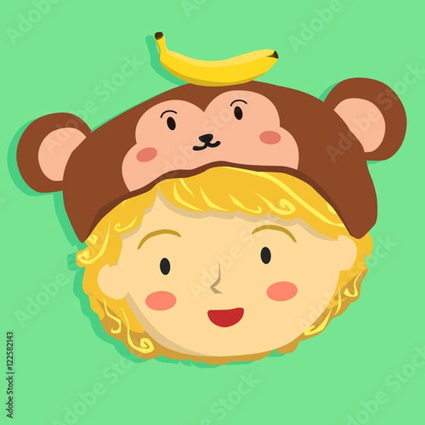 Fototapeta Curly Girl with Monkey Hat