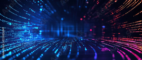 Fototapeta Digital background perfect for tech processes, neural networks, artificial intelligence, data transfer and encryption, digital archives, sound and graphic presentations, science, education, etc.