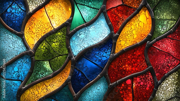 Obraz Colorful abstract stained glass window detail, church interior, light, texture.  Website background