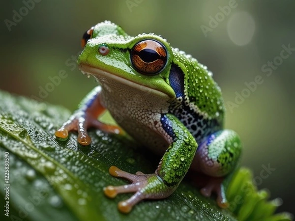 Fototapeta green frog on a leaf