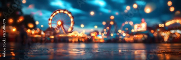 Fototapeta Fully blurred photo of the lights of a state fair at night