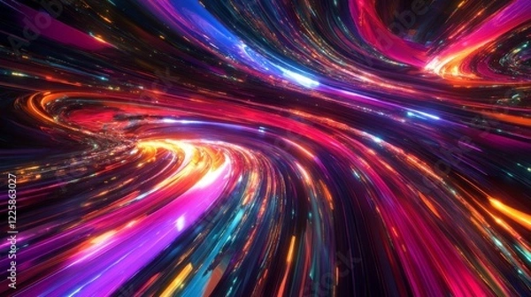 Fototapeta Digital Data Flow Vector Background. Big Data Technology Lines. 5G Wireless Data Transmission. High Speed Light Trails. Information Flow in Virtual Reality Cyberspace. Vector Illustration.