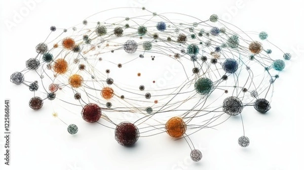 Fototapeta Linked spheres of colors on a white background.