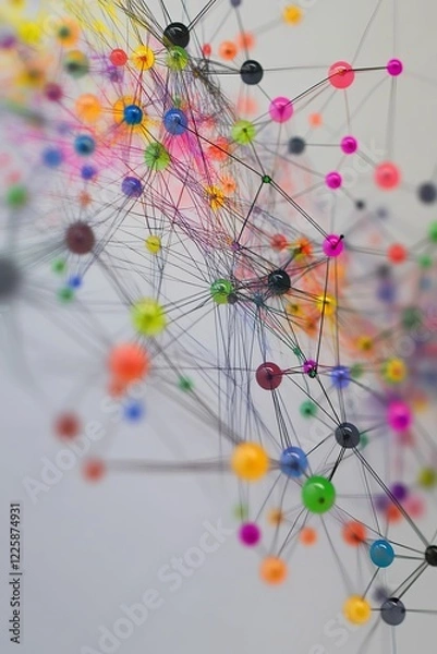 Fototapeta Connected colorful spheres form an abstract network.
