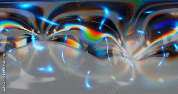 Fototapeta 3d rendering. HDRI environment map. 360 degree spherical seamless vr panorama. Abstract empty t interior with abstract rectangular decorative elements with neon lighting.