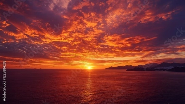 Fototapeta Dramatic Sunset Over Santorini, Greece