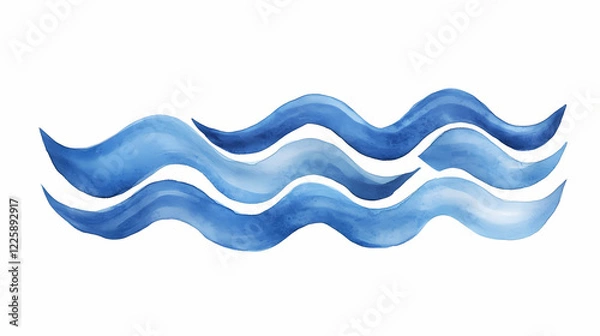 Fototapeta Abstract blue waves in watercolor on paper with a sea or ocean motif. Indigo Wave. Illustration