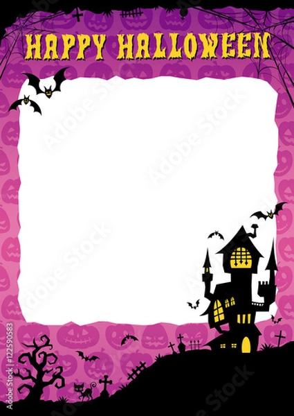 Fototapeta ハロウィン：城のそびえる背景（紫）縦1