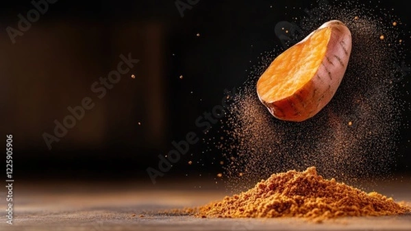 Fototapeta Sweet potato with spices and seasoning, culinary concept