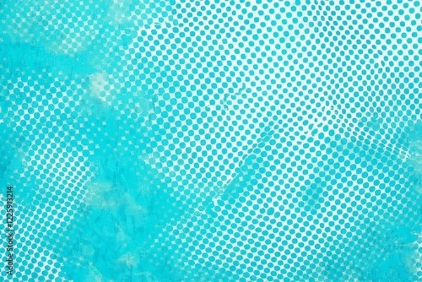 Fototapeta A bright, turquoise pop art retro background with halftone textures and a playful, comic style.