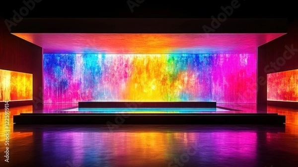 Fototapeta Abstract Rainbow Waterfall Installation: A Modern Architectural Masterpiece