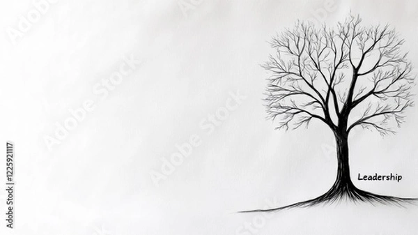 Obraz Minimalist drawing of leafless tree with "Leadership" text