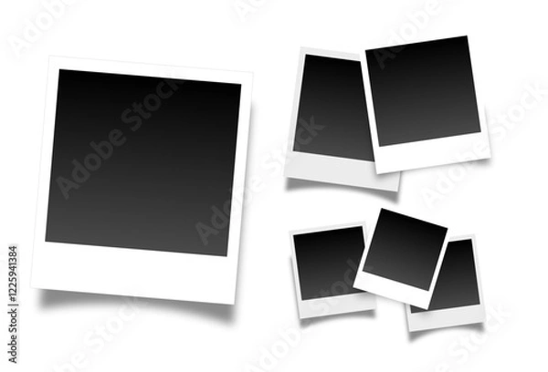 Obraz Photography of a retro blank with a shadow, Polaroid photo frames vector collage. Empty black photo frame mockup with shadow. on a transparent background. Vector