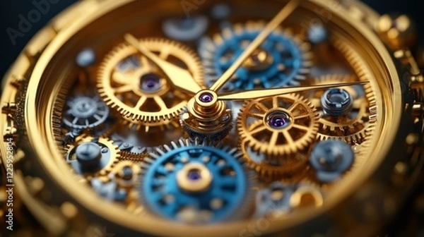 Fototapeta Intricate Golden Watch Mechanism: A Close-Up View of Exquisite Craftsmanship and Precision Engineering