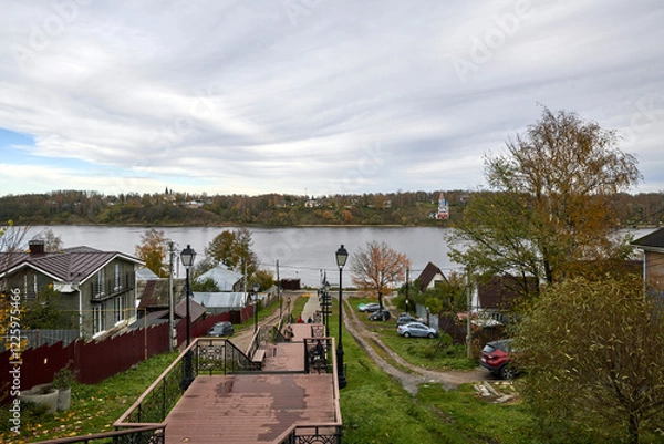 Fototapeta Russia. The town of Tutayev. View of the Volga from the observation deck near the Resurrection Cathedral.