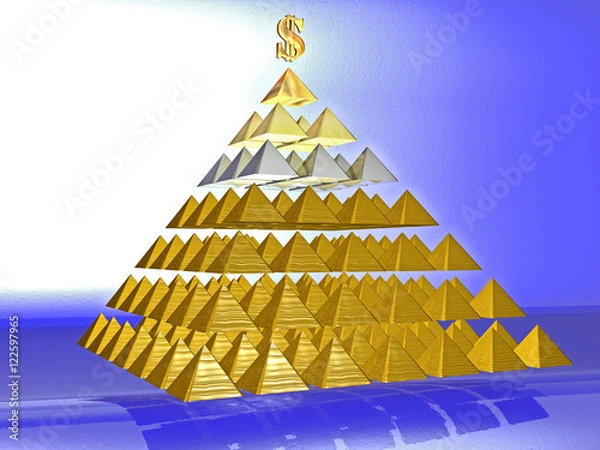 Fototapeta Alluring deceptive pyramid topped by a golden dollar