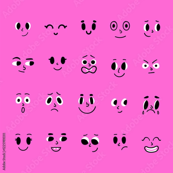 Fototapeta Funny cartoon faces. Drawing set of facial expressions. Flat style characters