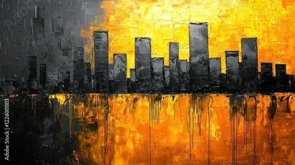 Obraz Golden Cityscape: An Abstract Urban Reflection