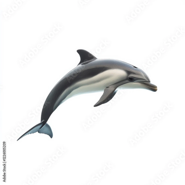 Obraz Dolphin leaping, sleek body, white background.