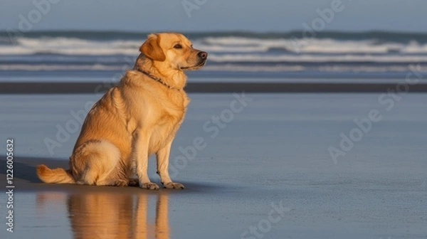 Fototapeta Warm colors reflecting off a tranquil ocean at twilight.