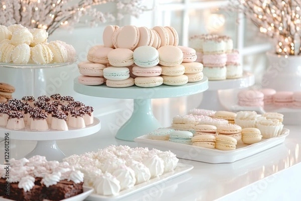 Fototapeta A tiered dessert tray holding an assortment of cookies. Generative AI