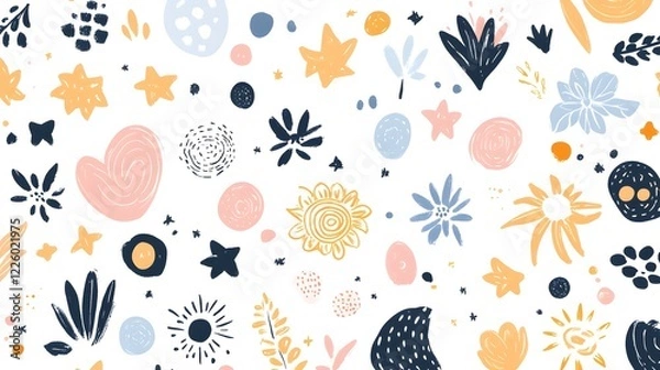 Fototapeta Abstract Hand Drawn Floral Pattern Seamless Texture