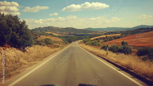 Fototapeta  Reflecting Speed: A Glimpse of Nature Through the Car Mirror