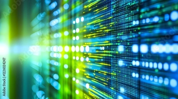 Obraz Abstract Digital Data Stream Green Blue Background