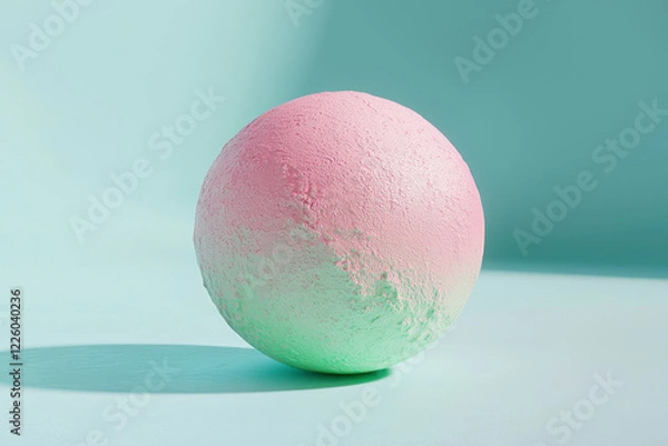 Fototapeta Vibrant Pink and Green Textured Sphere on Soft Blue Backdrop A Captivating 3D Creation for Modern Design and Artistic Inspiration