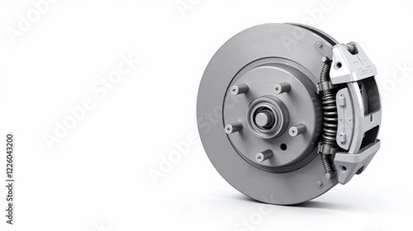 Fototapeta Detailed automotive disc brake assembly with caliper and rotor isolated on a white background