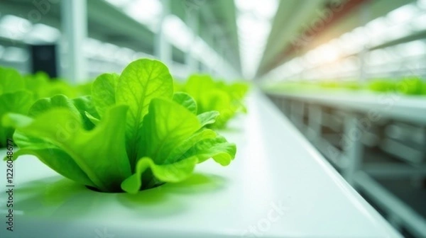 Fototapeta A vibrant close-up of hydroponically grown lettuce in a modern, controlled environment farm setting