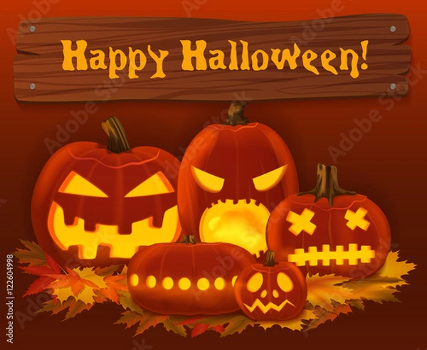 Obraz Halloween pumpkin vector background. Scary horror design poster design.