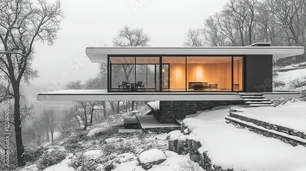 Obraz Modern Minimalist Home in a Winter Wonderland