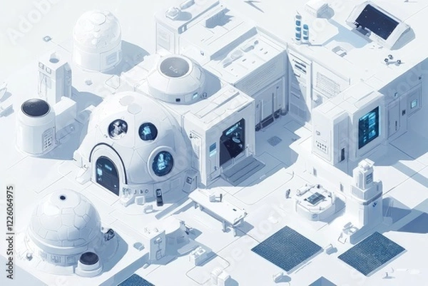 Fototapeta Futuristic White Cityscape Architectural Design Isometric Illustration: A Modern Sci-Fi Metropolis.