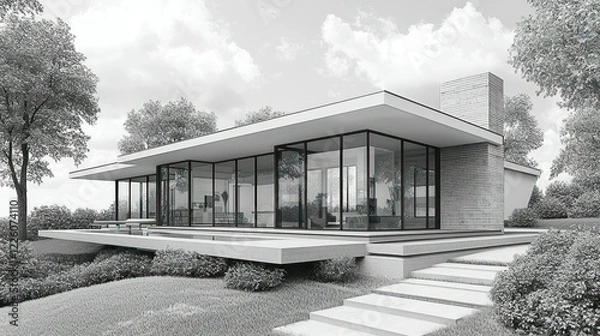 Obraz Modern Architectural Design: Minimalist House in Greyscale