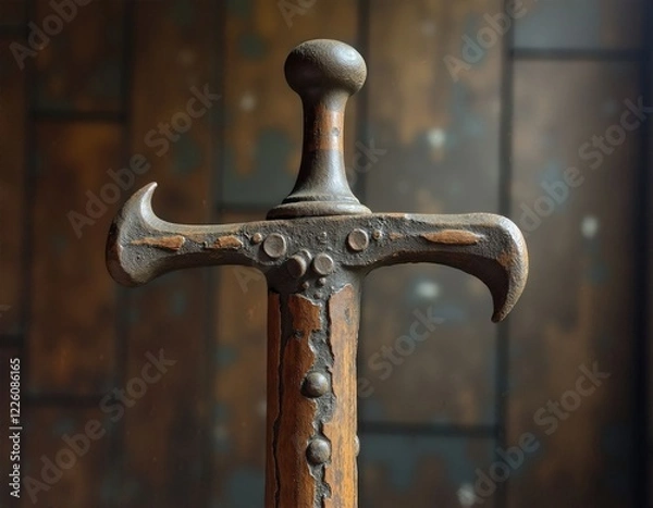 Obraz Close-Up Shot Of A Unique Antique Sword With Intricate Design And Significance In History.
