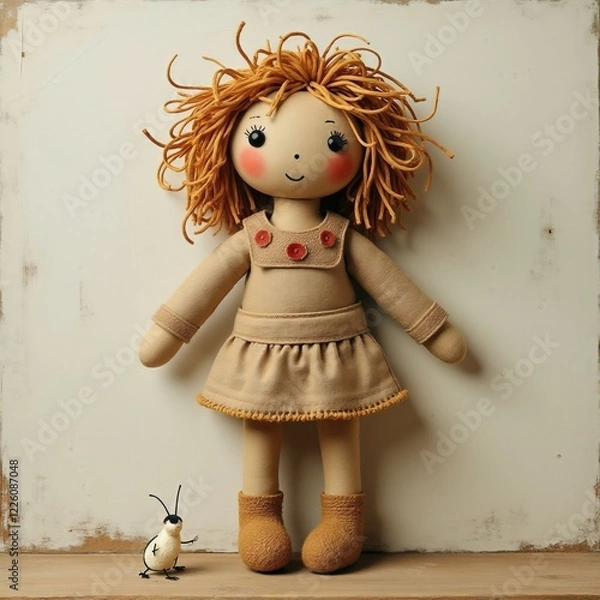 Obraz Charming Handmade Doll With Playful Spirit And Artistic Flair In A Neutral Background Setting
