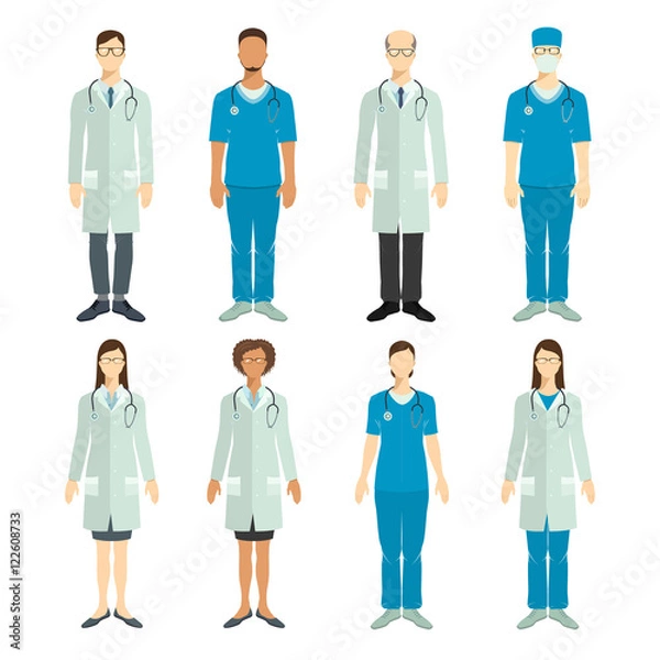 Fototapeta Set of doctors in flat style.
