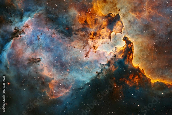 Fototapeta Stunning cosmic nebula showcasing vibrant colors and star formations in the vast universe