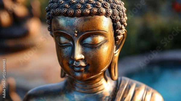 Fototapeta Serene Buddha Statue in Glimmering Bronze Under Soft Light