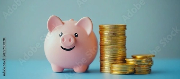 Obraz Piggy Bank and Golden Coins: A Symbol of Savings and Financial Growth