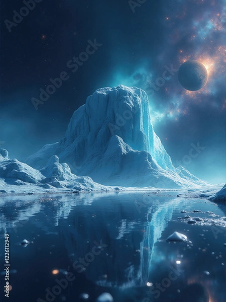 Obraz Majestic Ice Mountain Reflected In Water With Cosmic Background

