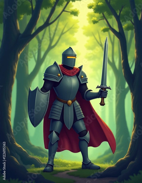 Obraz Knight With Spear Stands Strong Against Vast Desert Landscape
