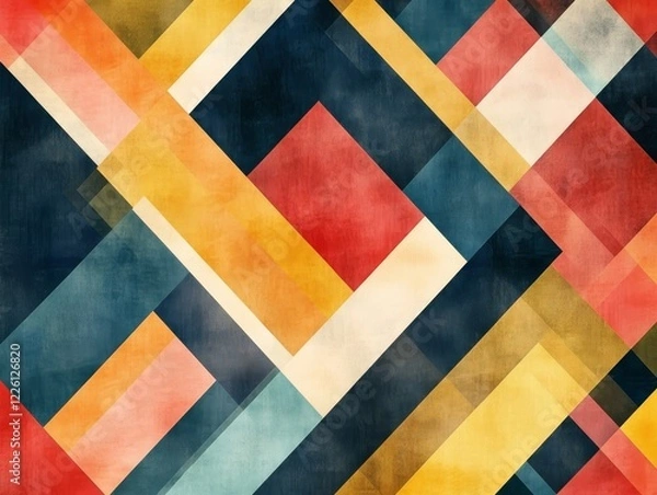Fototapeta An artistic representation of abstract geometric design, showcasing layered colored quadrangles, creating a striking exploration of modern visual aesthetics.